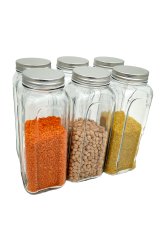 6 lı Kare Cam Kavanoz Metal Silikon Kapaklı Bakliyat Turşu Saklama Kabı 1.2 lt