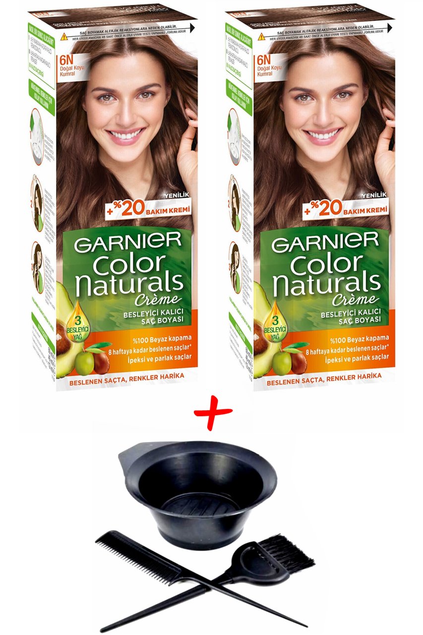 Garnier Color Naturals 6N Doğal Koyu Kumral Saç Boyası + Saç Boyama Seti