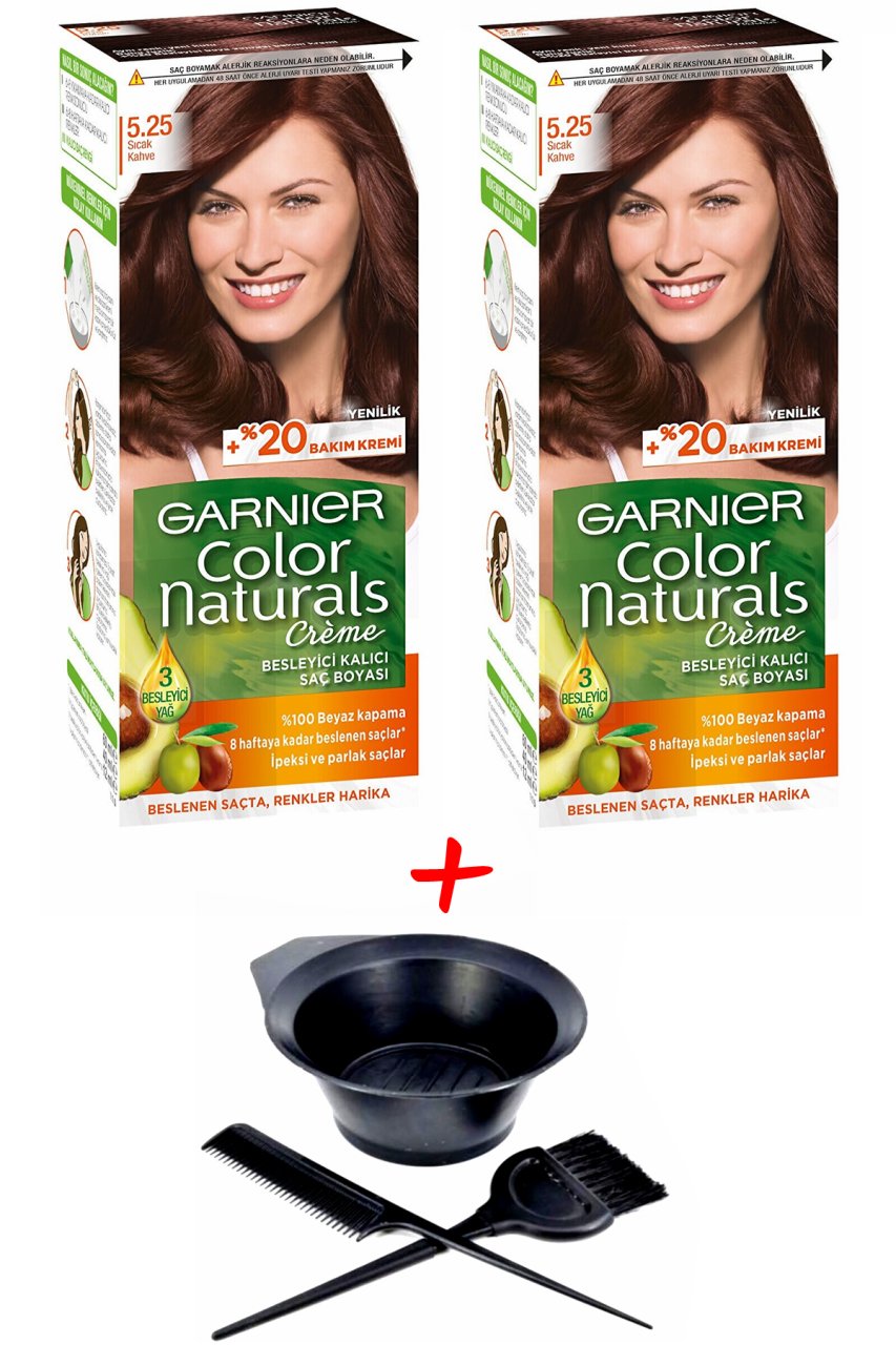 Garnier Color Naturals 5.25 Sıcak Kahve Saç Boyası + Saç Boyama Seti