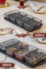 13 Parça 6 Bölmeli Vakum Kapaklı Tepsili Kahvaltılık Seti Saklama Kabı Akrilik