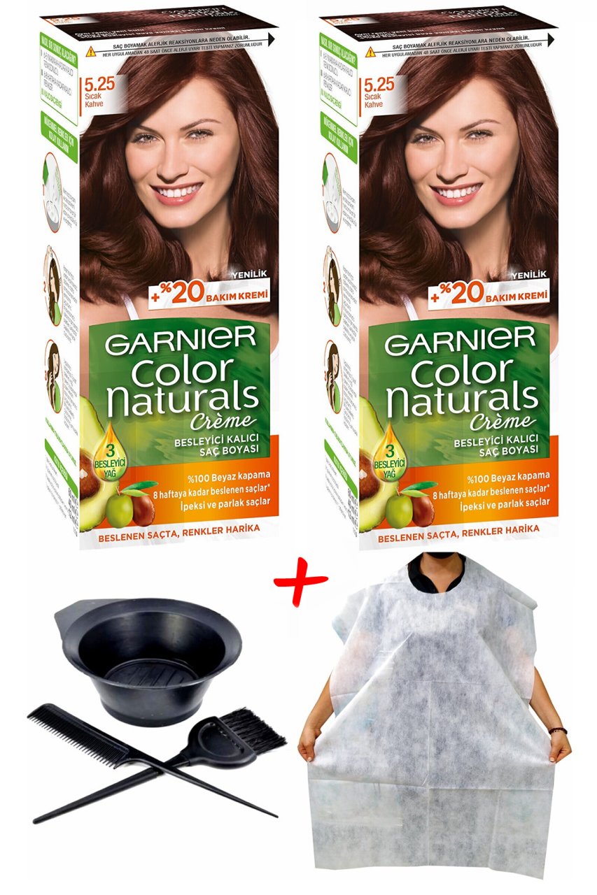 Garnier Color Naturals 5.25 Sıcak Kahve Saç Boyası + Saç Boyama Önlüğü + Saç Boyama Seti