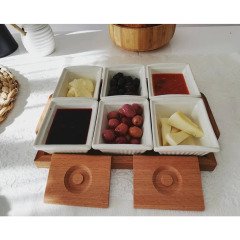 6lı Lüx Kahvaltılık Seti Sermik Bambu Tepsili