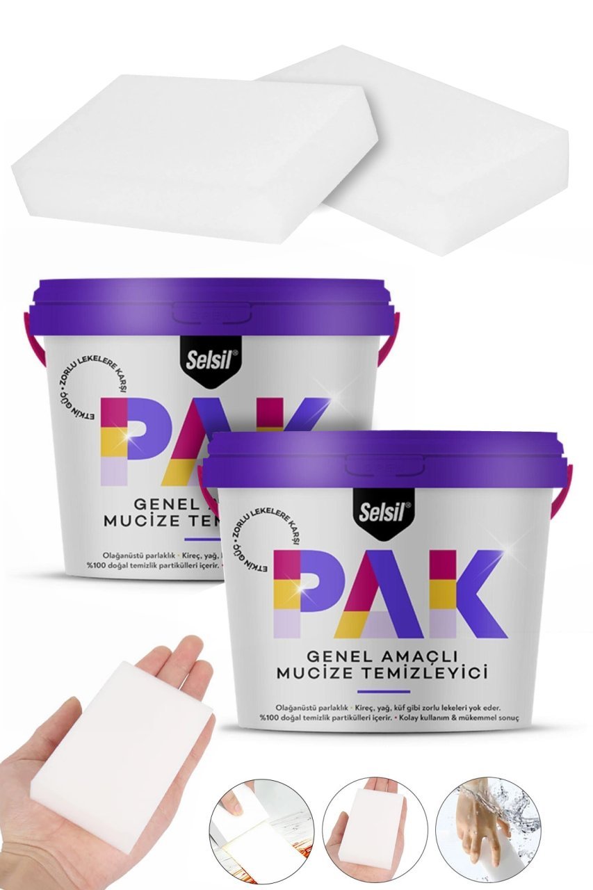 Selsil Pak Mucize Temizleyici 500 gr 2 Adet + Sihirli Sünger 2 Adet