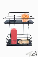 2 Katlı Metal Düz Banyo Rafı Düzenleyici Şampuanlık Duş Rafı Vidalı Siyah