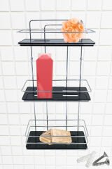 3 Katlı Metal Düz Banyo Rafı Düzenleyici Şampuanlık Duş Rafı Vidalı Krom