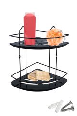 2 Katlı Metal Düz Banyo Köşeliği Düzenleyici Şampuanlık Duş Rafı Vidalı Siyah