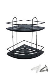 2 Katlı Metal Düz Banyo Köşeliği Düzenleyici Şampuanlık Duş Rafı Vidalı Siyah