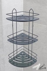 3 Katlı Metal Düz Banyo Köşeliği Düzenleyici Şampuanlık Duş Rafı Vidalı Siyah