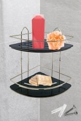 2 Katlı Metal Düz Banyo Köşeliği Düzenleyici Şampuanlık Duş Rafı Vidalı Gold