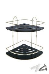 2 Katlı Metal Düz Banyo Köşeliği Düzenleyici Şampuanlık Duş Rafı Vidalı Gold