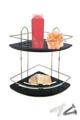 2 Katlı Metal Düz Banyo Köşeliği Düzenleyici Şampuanlık Duş Rafı Vidalı Gold