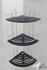 3 Katlı Metal Düz Banyo Köşeliği Düzenleyici Şampuanlık Duş Rafı Vidalı Gold