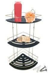 3 Katlı Metal Düz Banyo Köşeliği Düzenleyici Şampuanlık Duş Rafı Vidalı Gold