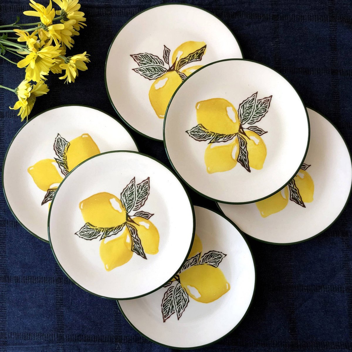 6'lı Limon Desenli Yuvarlak Servis Tabağı Set Büyük Boy 24,5 cm