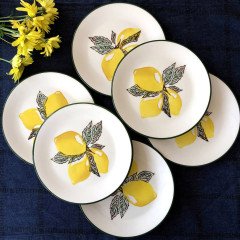 6'lı Limon Desenli Yuvarlak Servis Tabağı Set Büyük Boy 24,5 cm