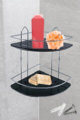 2 Katlı Metal Düz Banyo Köşeliği Düzenleyici Şampuanlık Duş Rafı Vidalı Krom