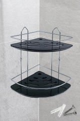 2 Katlı Metal Düz Banyo Köşeliği Düzenleyici Şampuanlık Duş Rafı Vidalı Krom