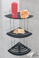 3 Katlı Metal Düz Banyo Köşeliği Düzenleyici Şampuanlık Duş Rafı Vidalı Krom