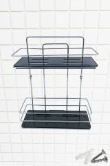 2 Katlı Metal Düz Banyo Rafı Düzenleyici Şampuanlık Duş Rafı Vidalı Krom