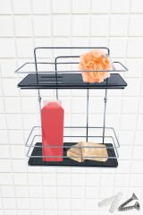 2 Katlı Metal Düz Banyo Rafı Düzenleyici Şampuanlık Duş Rafı Vidalı Krom