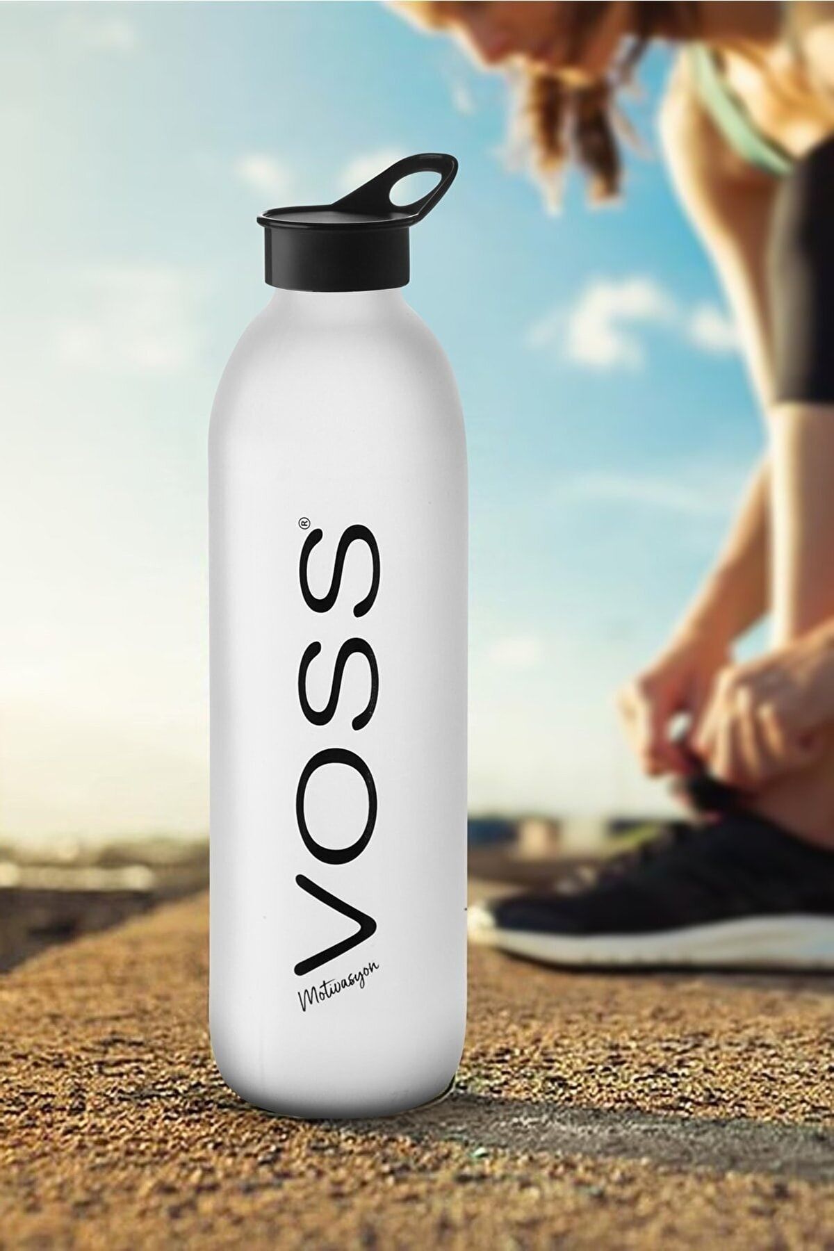 Voss Siyah Sporcu Cam Su Şişesi 1 lt Motivasyonlu Sızdırmaz Matara Suluk Büyük Boy