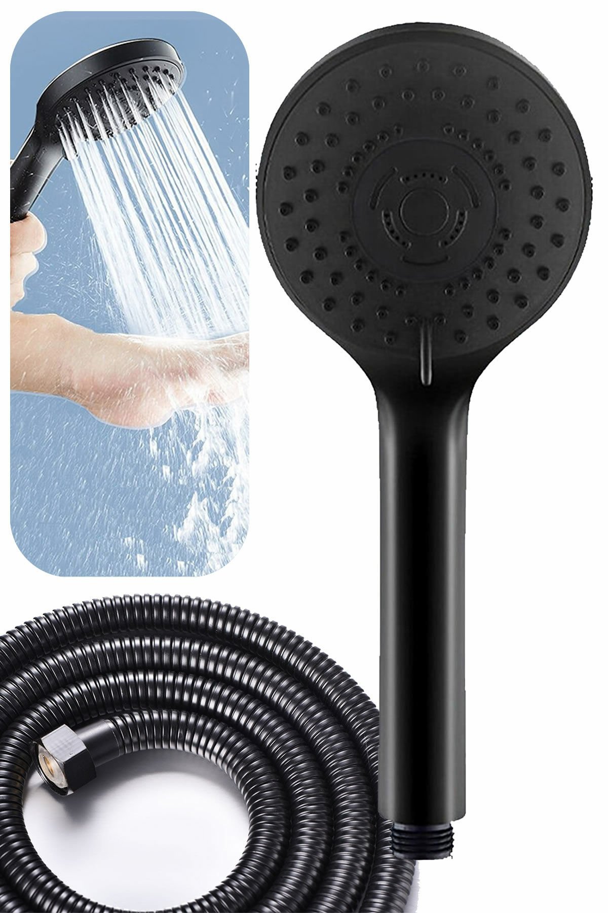 Banyo Duş Seti 5 Fonksiyonlu Örgülü Hortumlu Set Sedef Mat Siyah