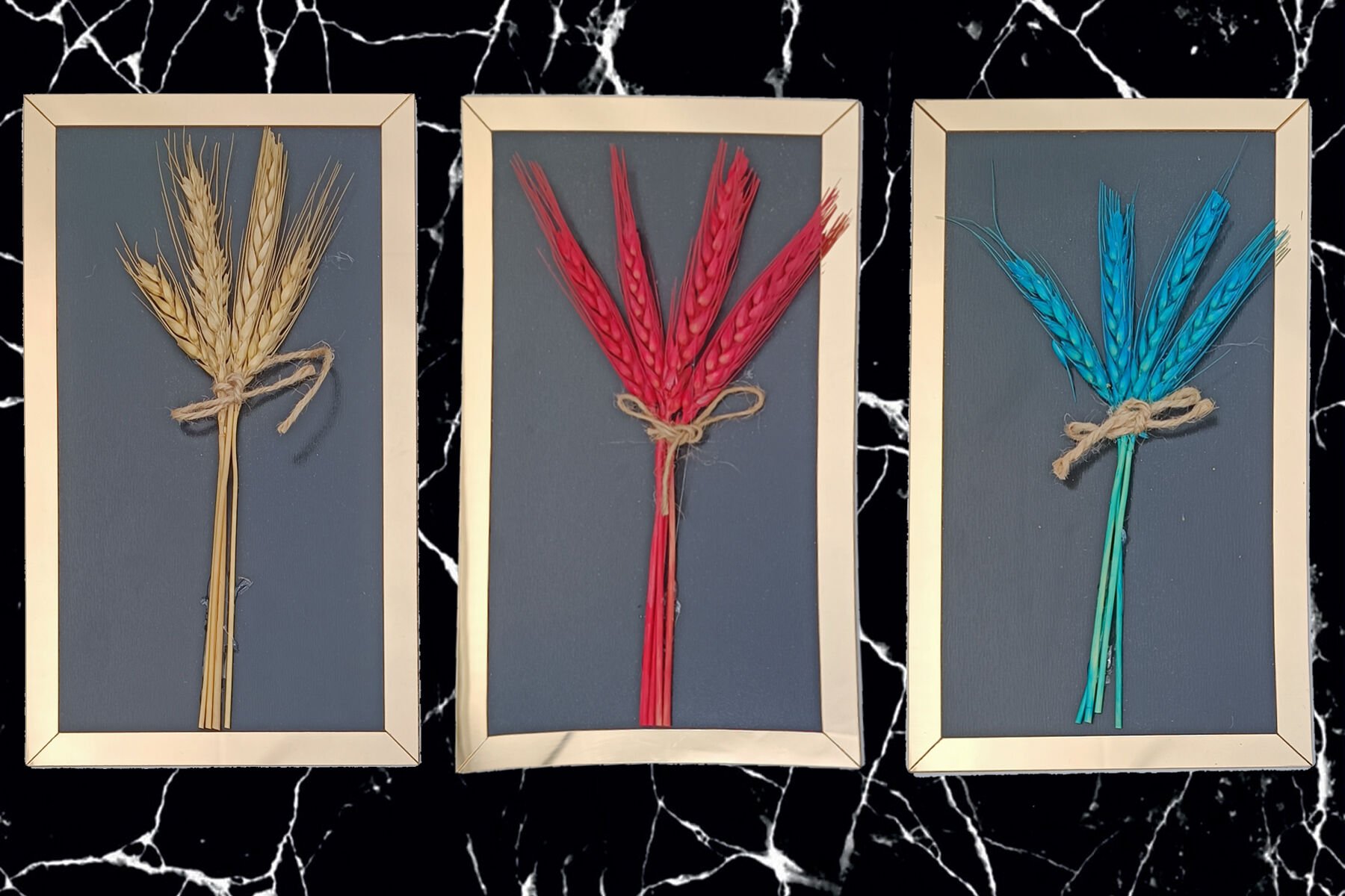 3lü Naturel Dekoratif Buğday Çiçek Tablo