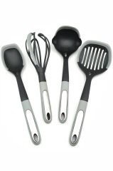 4'lü Plastik Silikon Uçlu Kepçe Kevgir Kaşık ve Çırpıcı Ölçekli Servis Seti