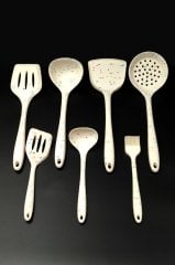 7'li Silikon Granül Desenli Kepçe Kevgir Spatula ve Fırça Servis Seti
