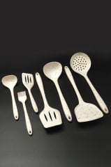 7'li Silikon Granül Desenli Kepçe Kevgir Spatula ve Fırça Servis Seti