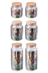 Kavanoz Cam Bambu Kapaklı 6lı Set G-2734-2735-2736