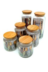 Kavanoz Cam Bambu Kapaklı 6lı Set G-2734-2735-2736