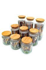 Kavanoz Cam Bambu Kapaklı 9lu Set G-2734-2735-2736