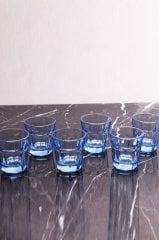 6'lı Şeffaf Mavi Cam Mini Boy Kahve Yanı Bardağı