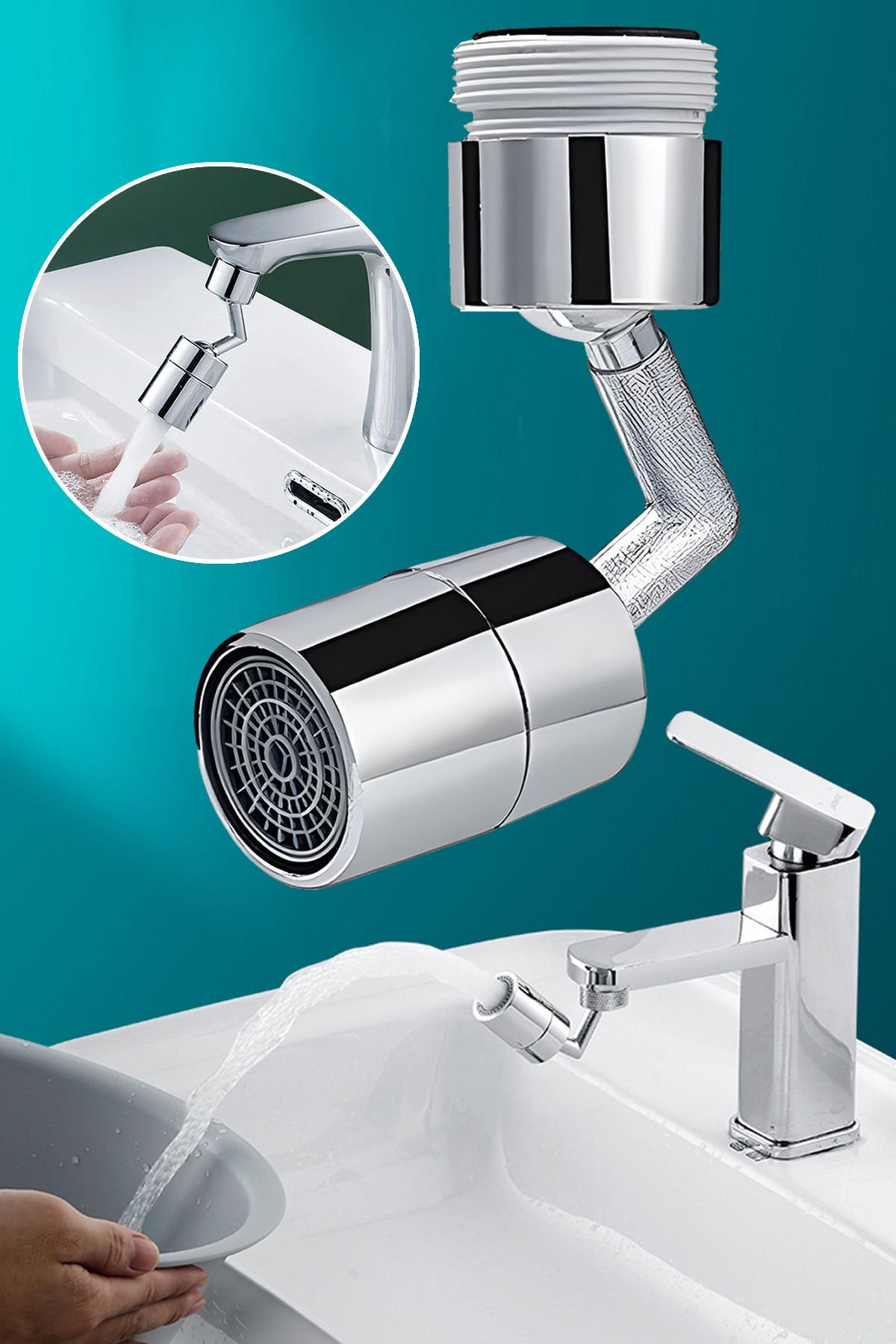 720 Derece Dönebilen Oynar Baslikli Tasarruflu Musluk Ucu Basliği Hareketli Musluk