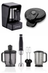 Korkmaz Performix Mega Siyah Blender Set + Moderna Siyah Kahve Makinesi + Mia Siyah Waffle Makinesi