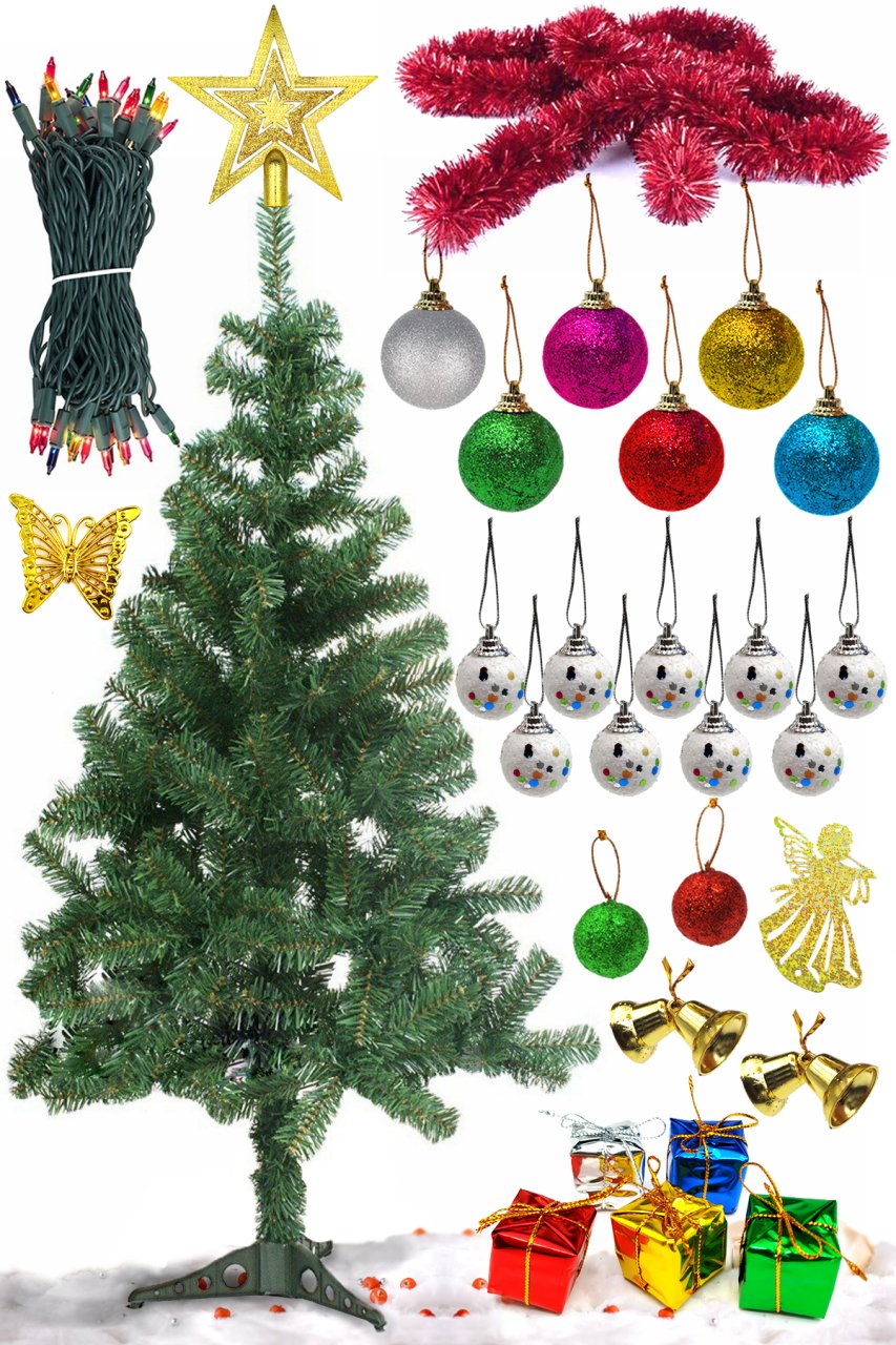 120cm Yılbaşı Çam Ağacı Süsleme Seti 30 Parça Yeni Yıl Süsleri Noel Paketi
