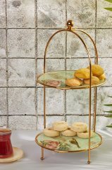 Sunumluk Birds Yuvarlak 2  Katlı Kurabiyelik Desenli Tutmalı 25 Cm