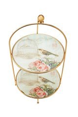 Sunumluk Birds Yuvarlak 2  Katlı Kurabiyelik Desenli Tutmalı 25 Cm