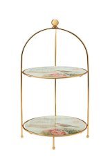 Sunumluk Birds Yuvarlak 2  Katlı Kurabiyelik Desenli Tutmalı 25 Cm