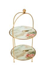 Sunumluk Birds Yuvarlak 2  Katlı Kurabiyelik Desenli Tutmalı 25 Cm