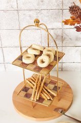 Sunumluk Check Kare 2  Katlı Kurabiyelik Desenli Tutmalı 15 Cm