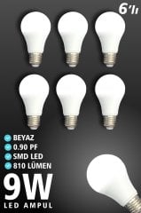Noas 9w E27 Led Ampul Beyaz Işık 6'lı Set