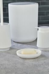 5 Parça Lüx Banyo Seti Yuvarlak Çizgili Banyo Takımı Beyaz