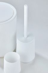 5 Parça Lüx Banyo Seti Yuvarlak Çizgili Banyo Takımı Beyaz