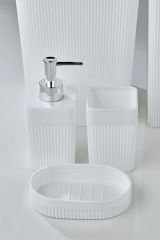 5 Parça Lüx Banyo Seti Kare Çizgili Banyo Takımı Beyaz