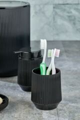 5 Parça Lüx Banyo Seti Yuvarlak Çizgili Banyo Takımı Siyah