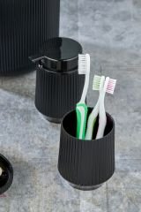 5 Parça Lüx Banyo Seti Yuvarlak Çizgili Banyo Takımı Siyah