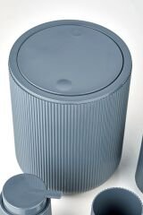 5 Parça Lüx Banyo Seti Yuvarlak Çizgili Banyo Takımı Gri