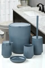 5 Parça Lüx Banyo Seti Yuvarlak Çizgili Banyo Takımı Gri